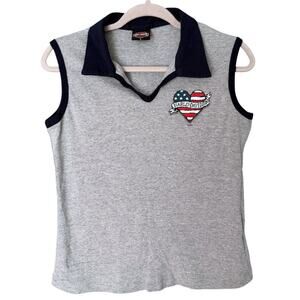 Harley-Davidson Y2K Sleeveless Polo Shirt Women’s L 2005 Concord NH Dealer Crop